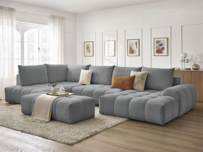 Canapé panoramique convertible coffre EVEREST tissu chiné avec pouf