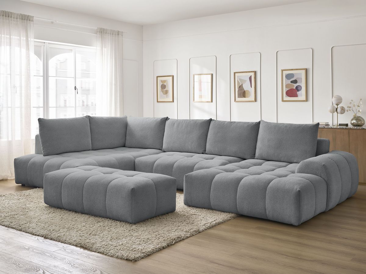 Canapé panoramique convertible coffre EVEREST chiné avec pouf gris foncé — vue 5