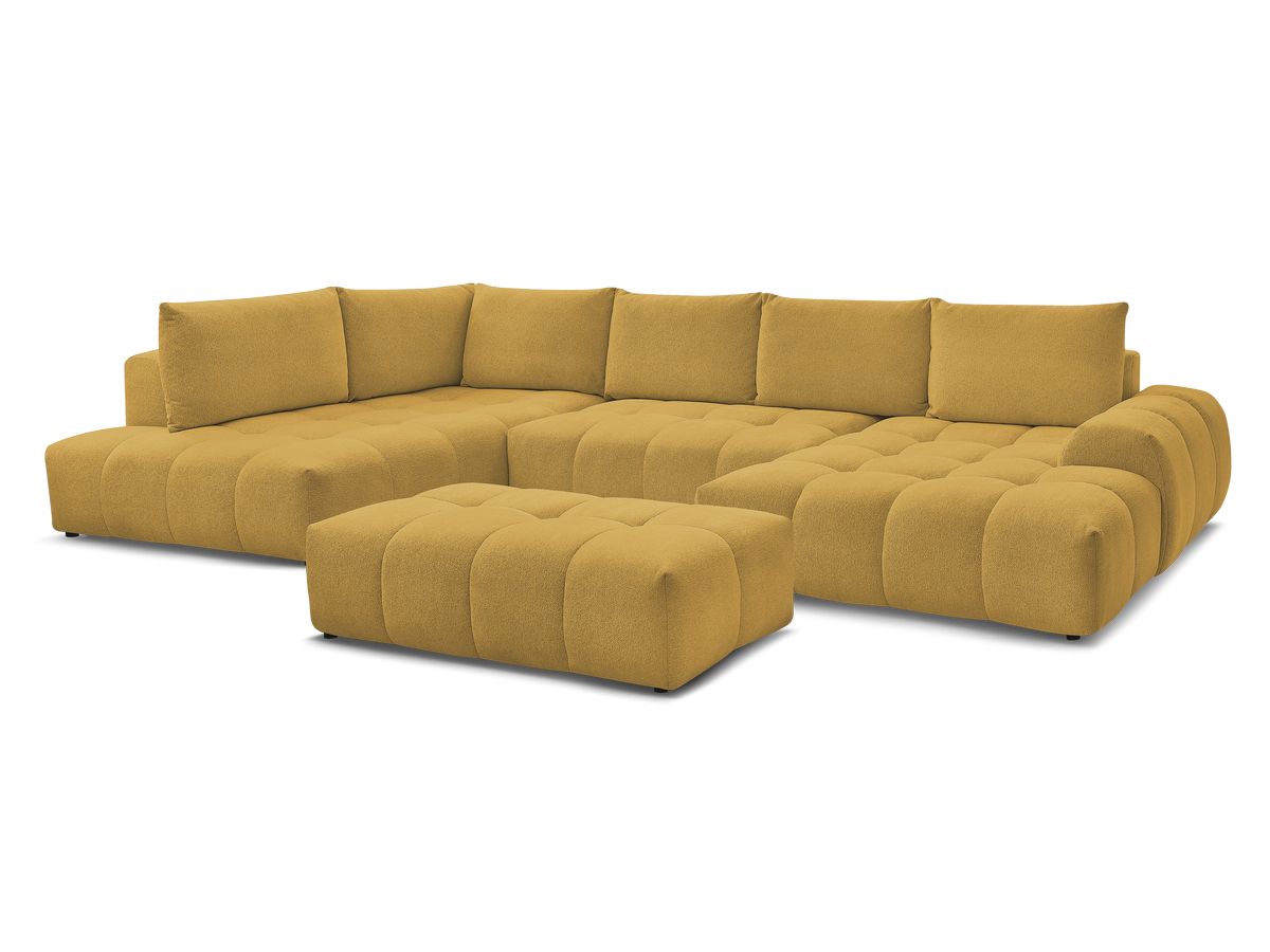 Canapé panoramique convertible coffre EVEREST tissu chiné avec pouf