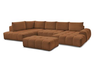 Canapé panoramique convertible coffre EVEREST tissu chiné avec pouf