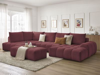 Canapé panoramique convertible coffre EVEREST tissu chiné avec pouf