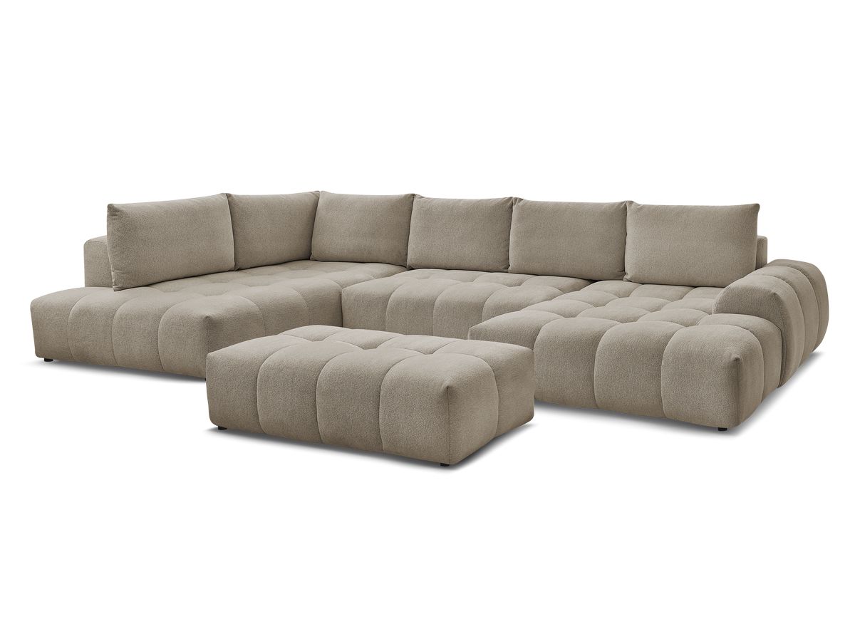 Canapé panoramique convertible coffre EVEREST tissu chiné avec pouf