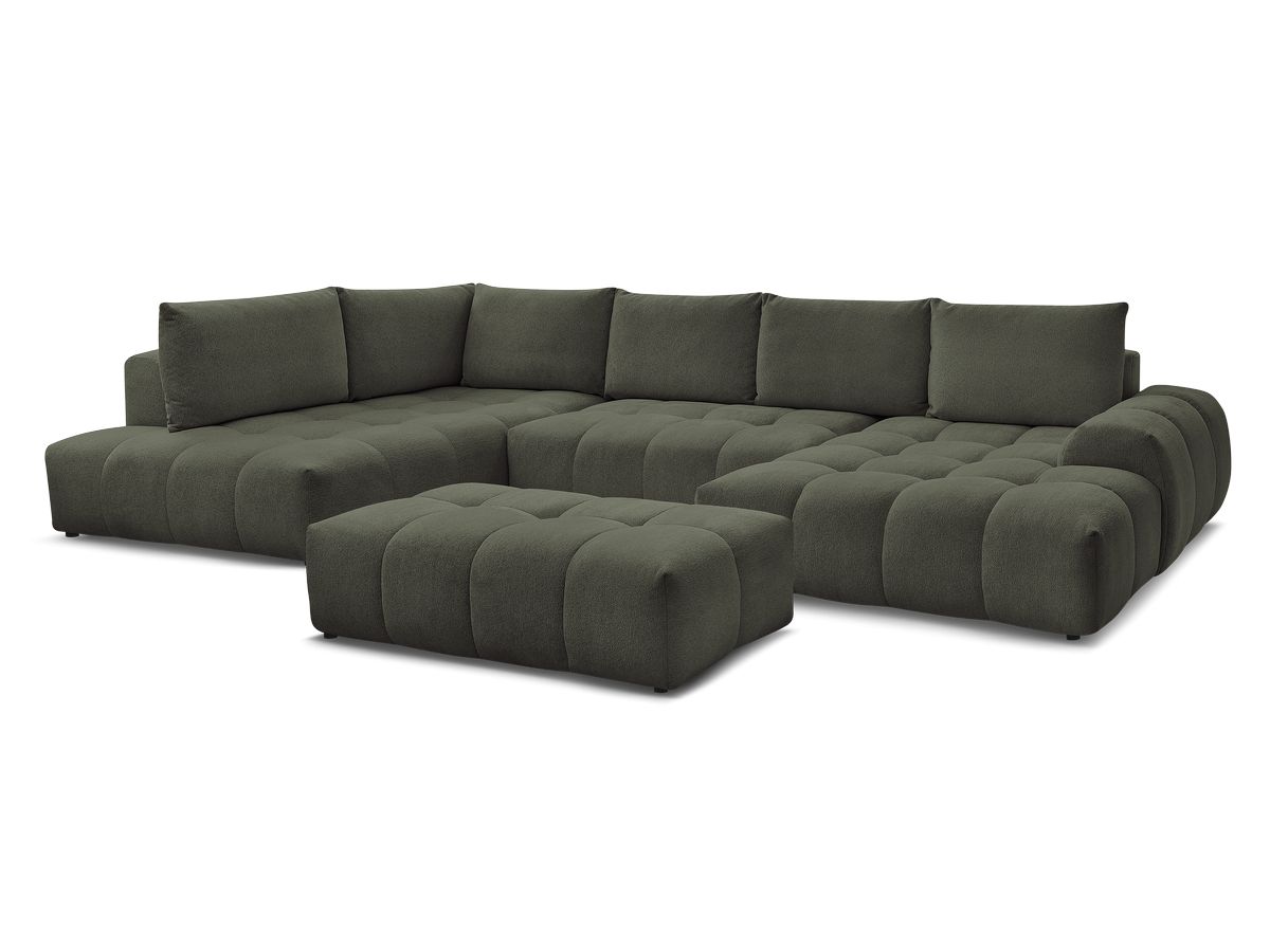 Canapé panoramique convertible coffre EVEREST tissu chiné avec pouf