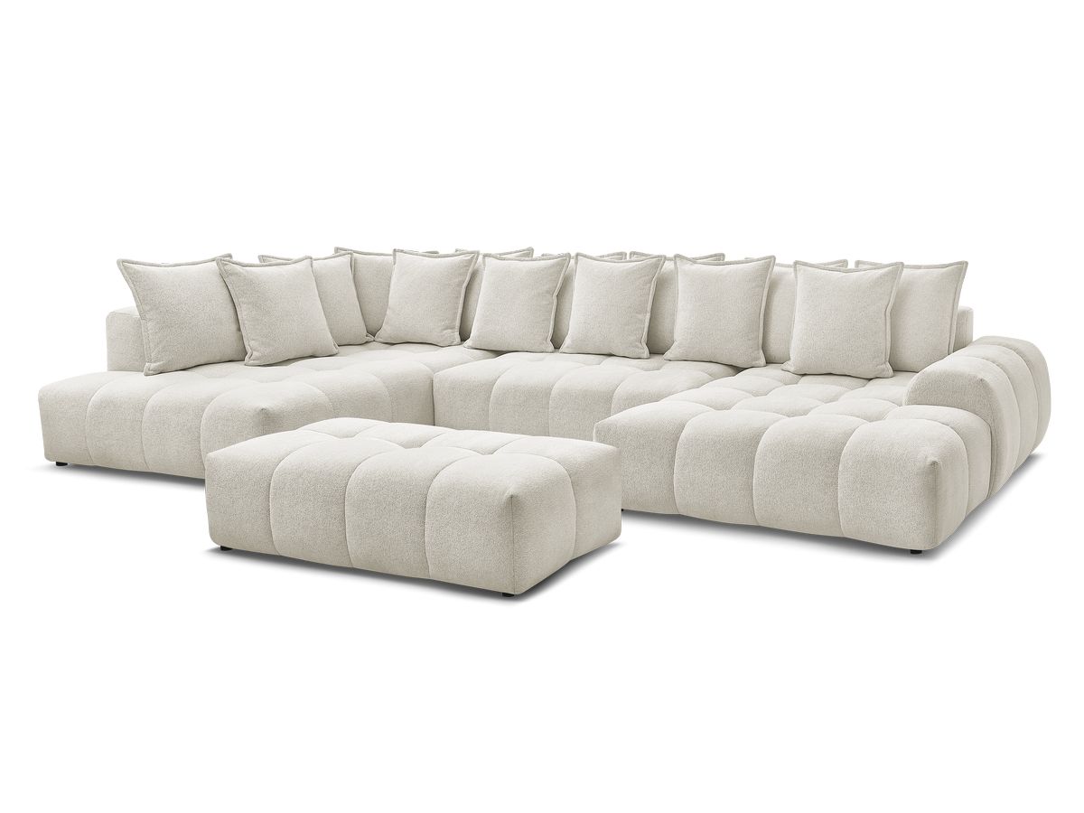 Canapé panoramique convertible coffre EVEREST tissu chiné avec pouf