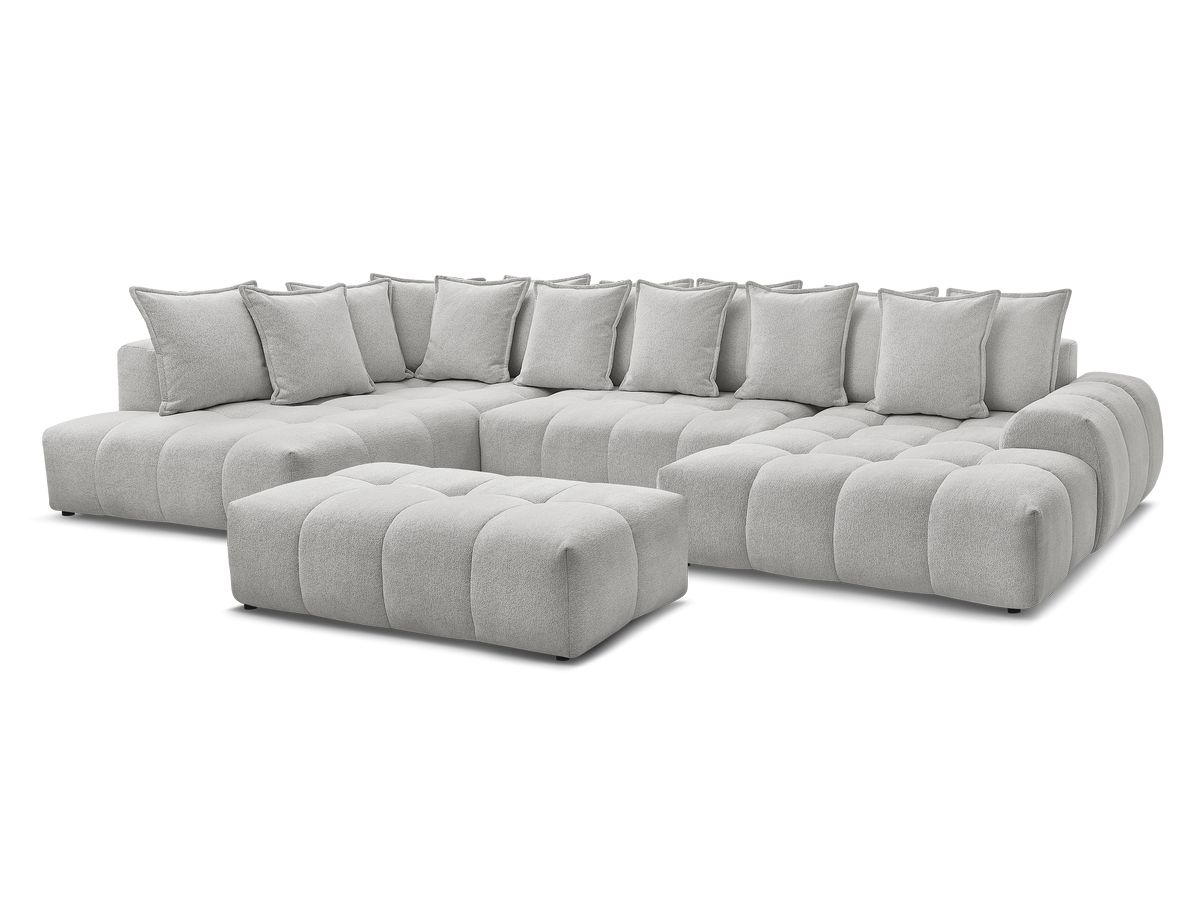 Canapé panoramique convertible coffre EVEREST tissu chiné avec pouf