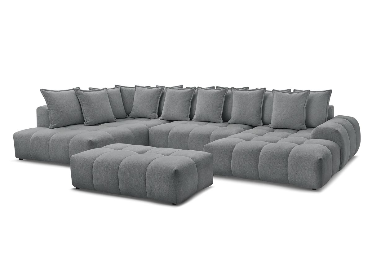 Canapé panoramique convertible coffre EVEREST tissu chiné avec pouf