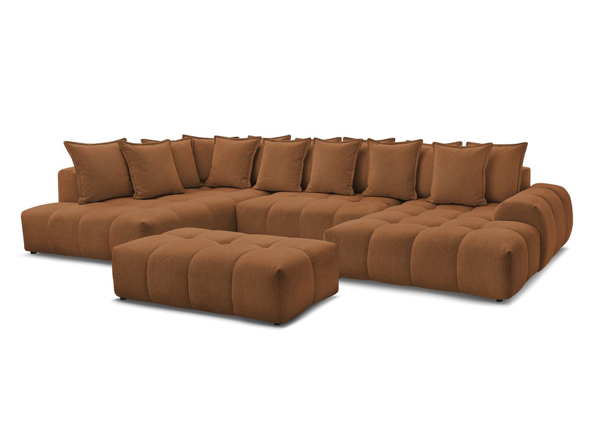 Canapé panoramique convertible coffre EVEREST tissu chiné avec pouf