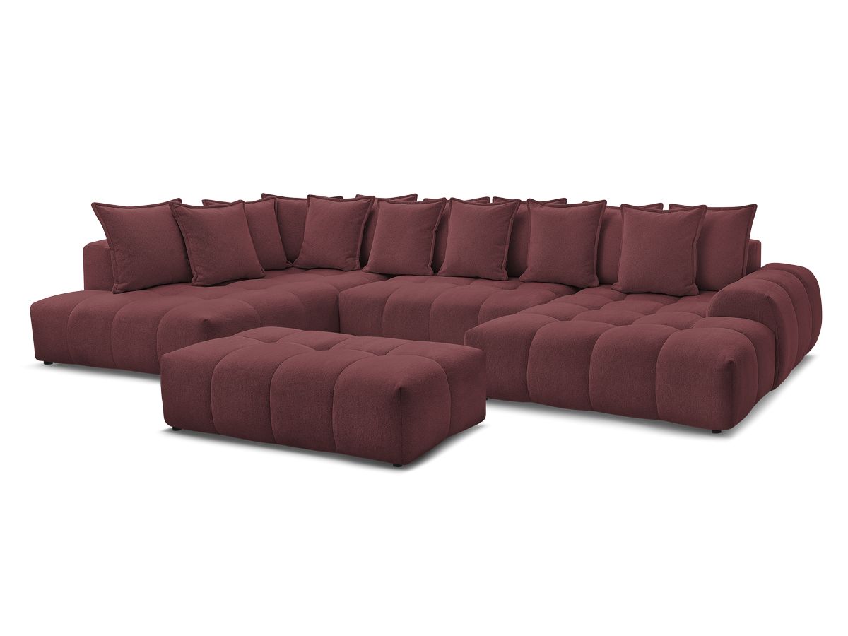 Canapé panoramique convertible coffre EVEREST tissu chiné avec pouf