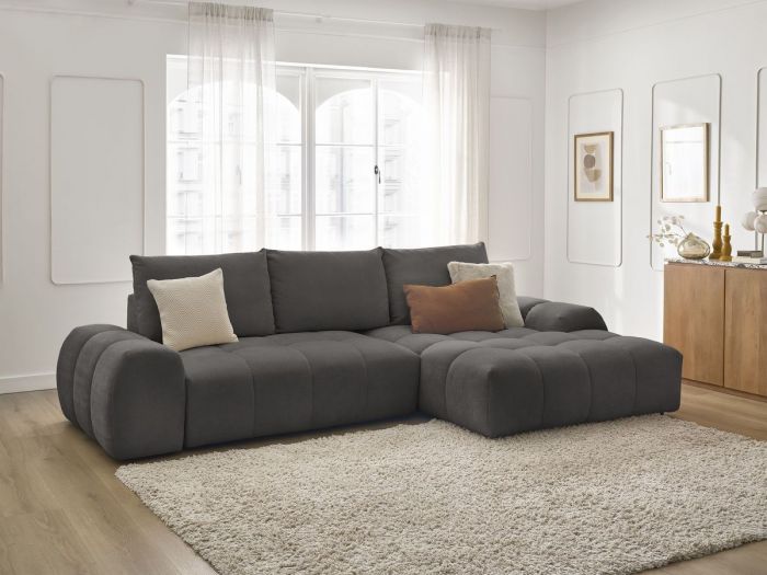 Canapé d'angle convertible coffre EVEREST tissu texturé