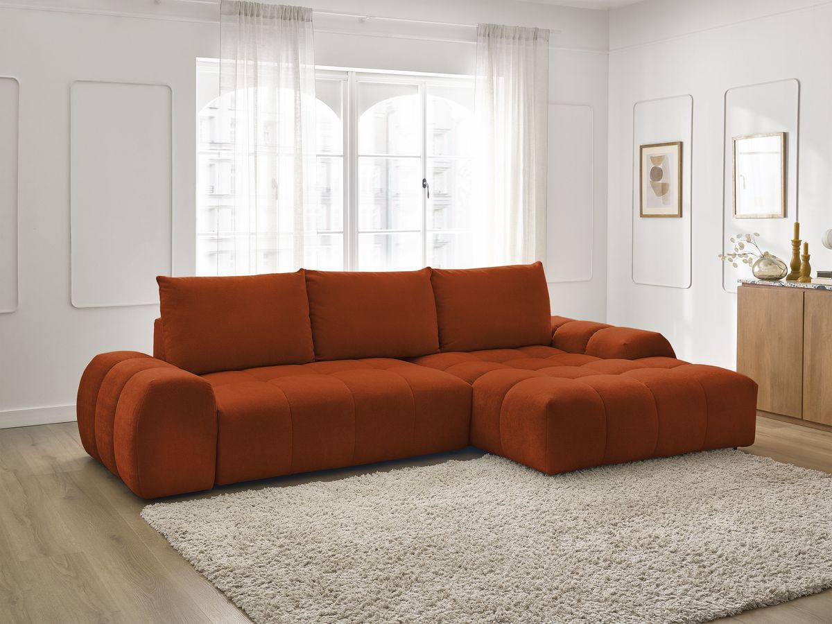 Canapé d'angle convertible coffre EVEREST texturé orange — vue 5