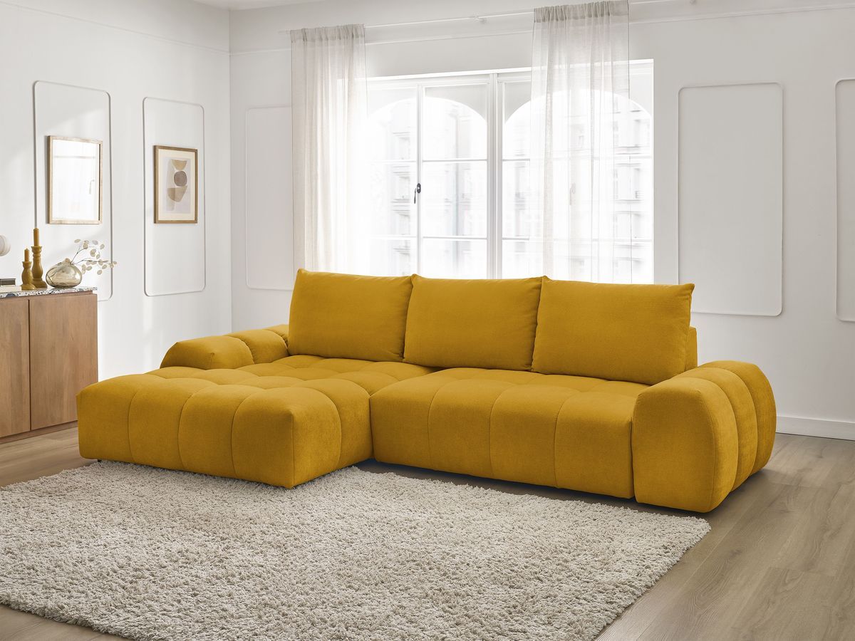 Canapé d'angle convertible coffre EVEREST tissu texturé jaune angle gauche BOBOCHIC 3 places - Vue supplémentaire 3