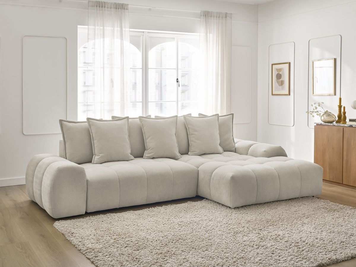 Everest canapé d'angle convertible coffre 3 places tissu texturé beige angle droit - Vue supplémentaire 3