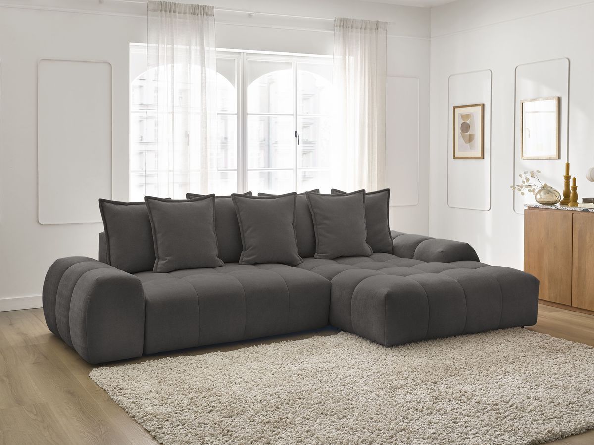 Canapé d'angle convertible coffre EVEREST tissu texturé gris foncé angle droit BOBOCHIC 3 places - Vue supplémentaire 3