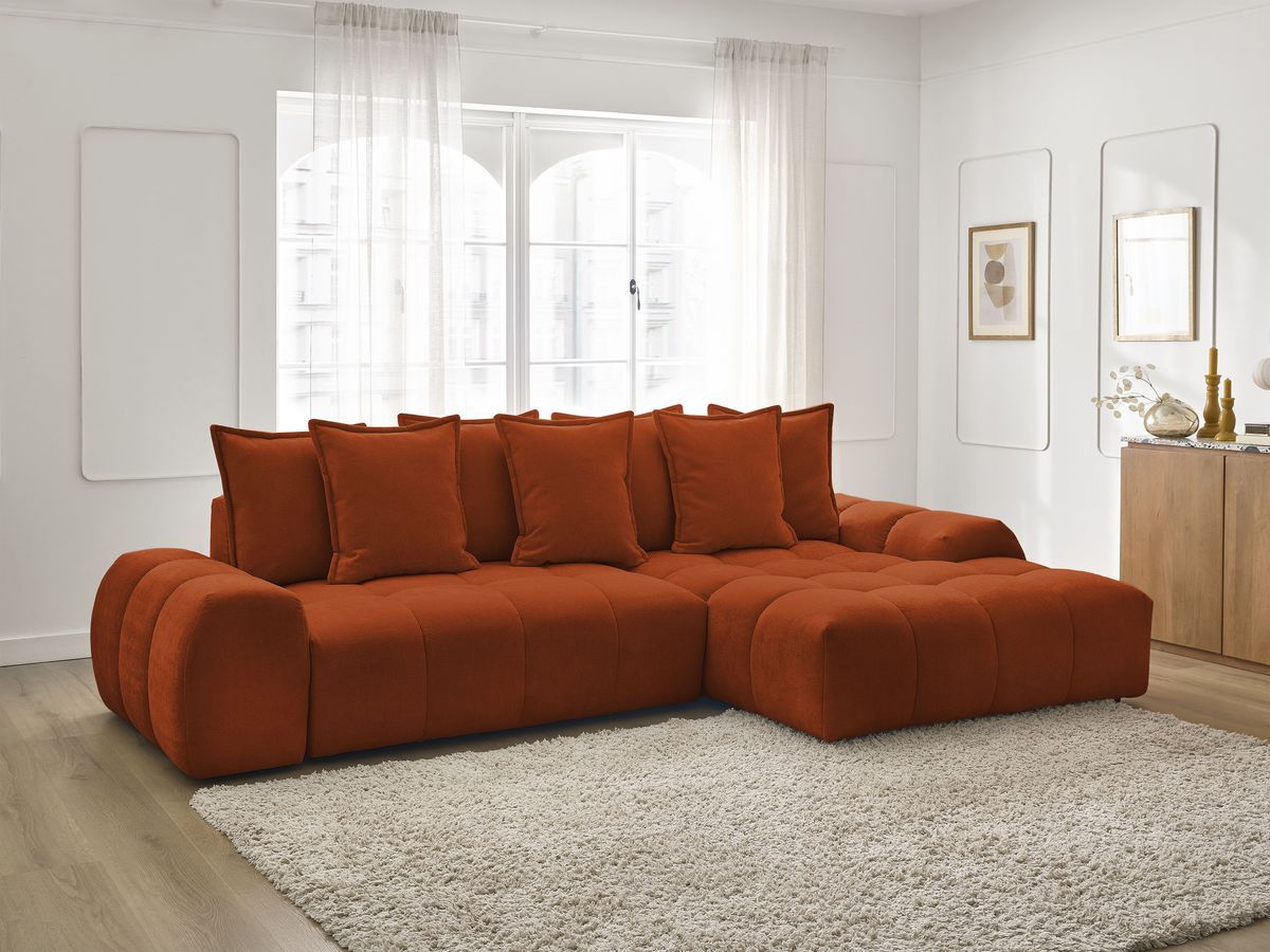 Canapé d'angle convertible coffre EVEREST tissu texturé orange angle droit BOBOCHIC 3 places - Vue supplémentaire 3