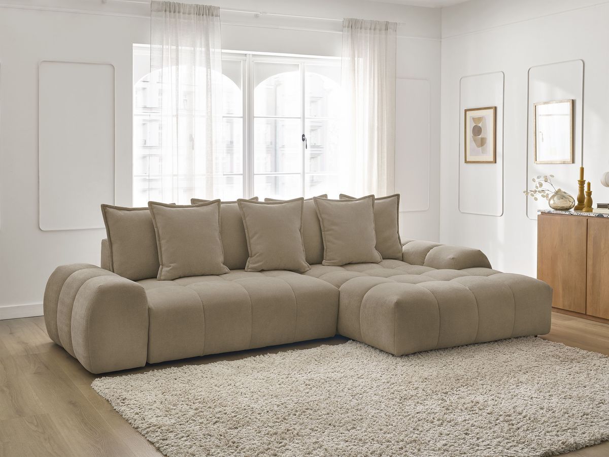 Canapé d'angle convertible coffre EVEREST tissu texturé taupe angle droit BOBOCHIC 3 places - Vue supplémentaire 3