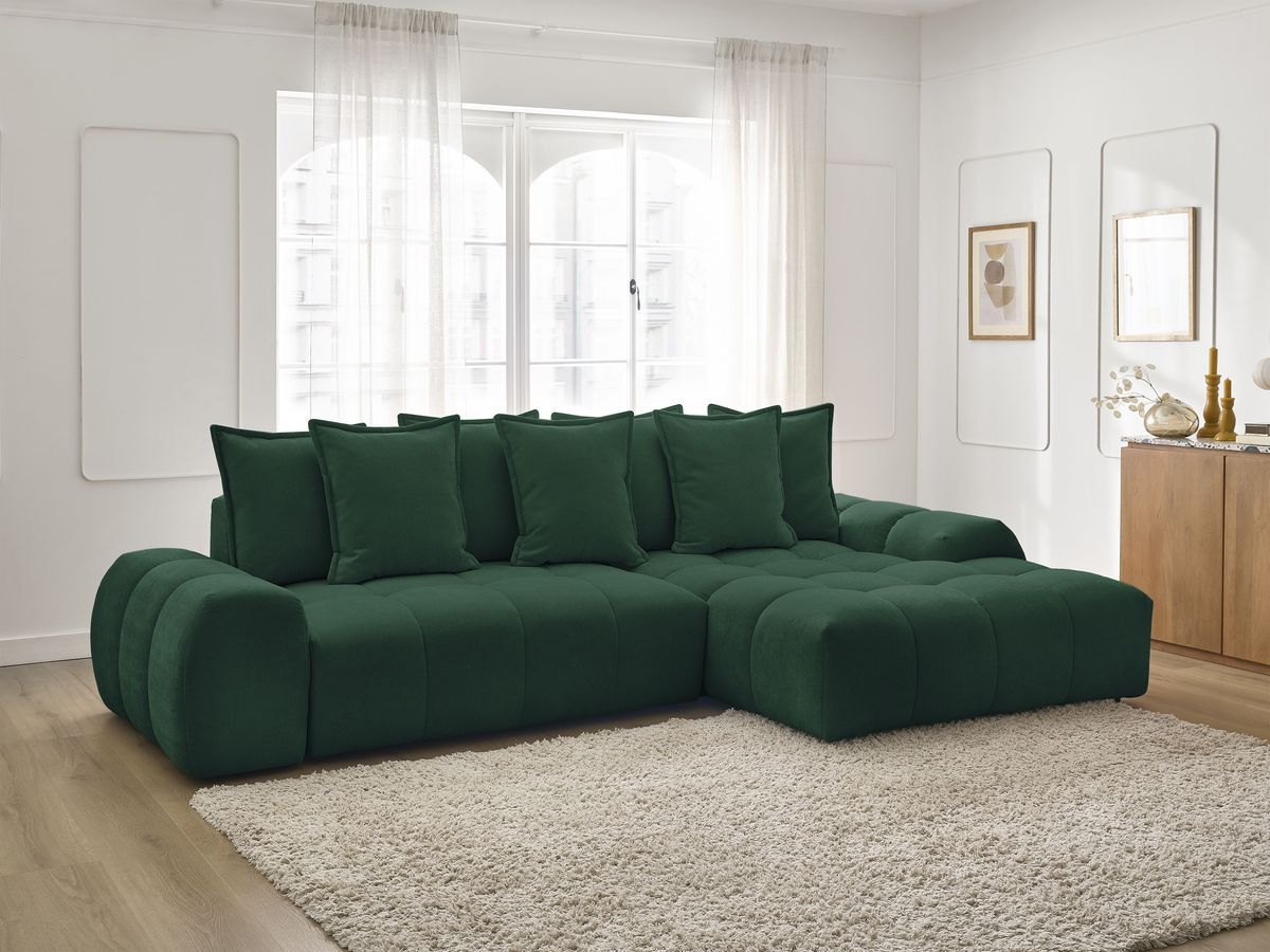 Canapé d'angle convertible coffre EVEREST tissu texturé vert angle droit BOBOCHIC 3 places - Vue supplémentaire 3
