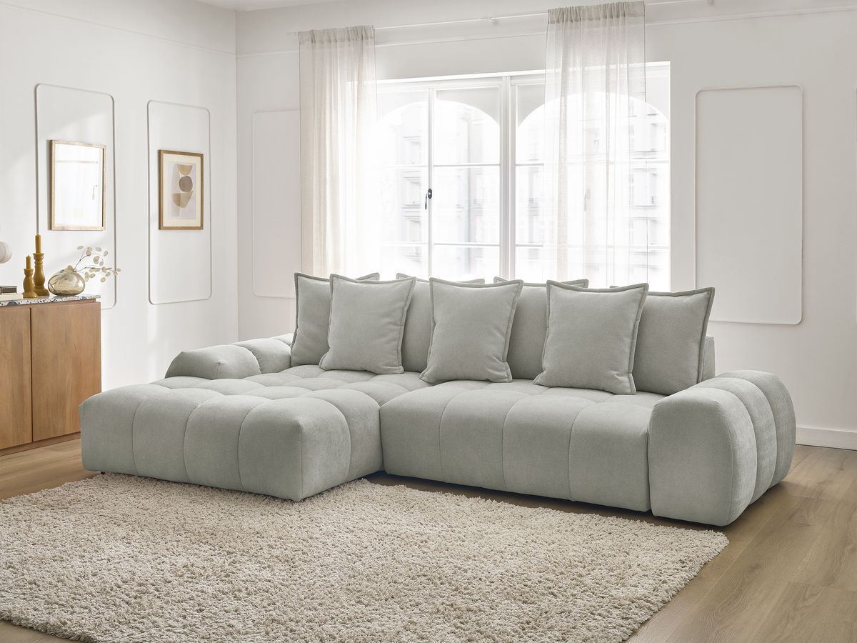 Canapé d'angle convertible coffre EVEREST tissu texturé gris clair angle gauche BOBOCHIC 3 places - Vue supplémentaire 3