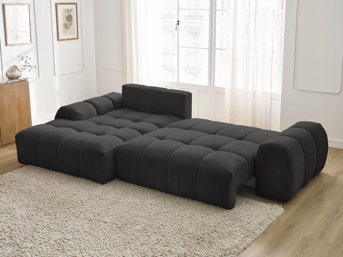 Canapé d'angle convertible coffre EVEREST tissu texturé noir angle gauche BOBOCHIC 3 places - Vue supplémentaire 3