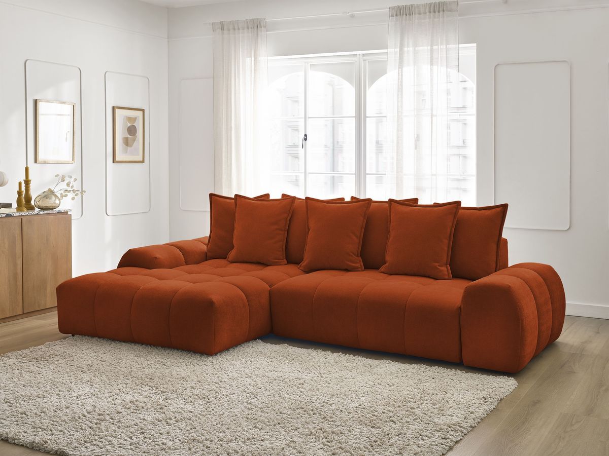Canapé d'angle convertible coffre EVEREST tissu texturé orange angle gauche BOBOCHIC 3 places - Vue supplémentaire 3
