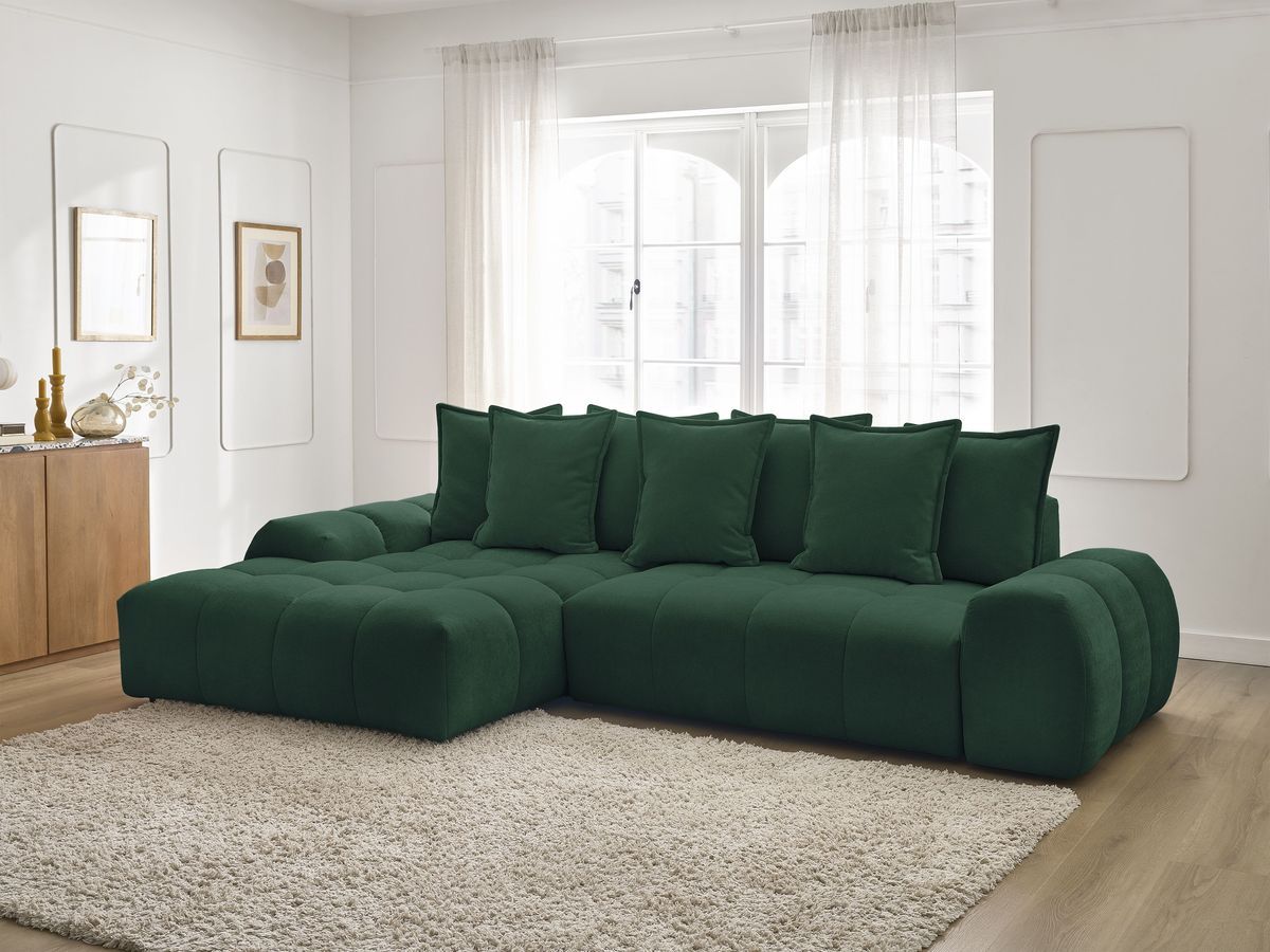 Canapé d'angle convertible coffre EVEREST tissu texturé vert angle gauche BOBOCHIC 3 places - Vue supplémentaire 3