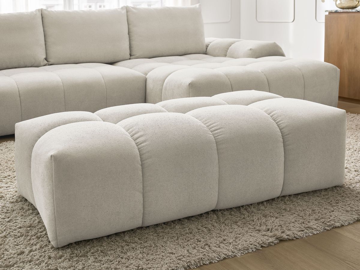 Canapé d'angle convertible coffre EVEREST tissu texturé avec pouf