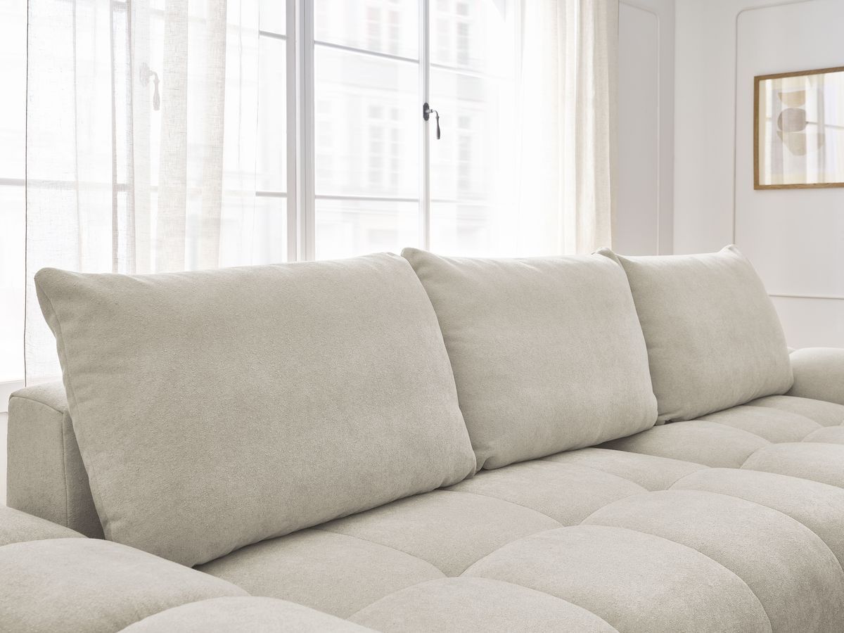 Canapé d'angle convertible coffre EVEREST tissu texturé avec pouf
