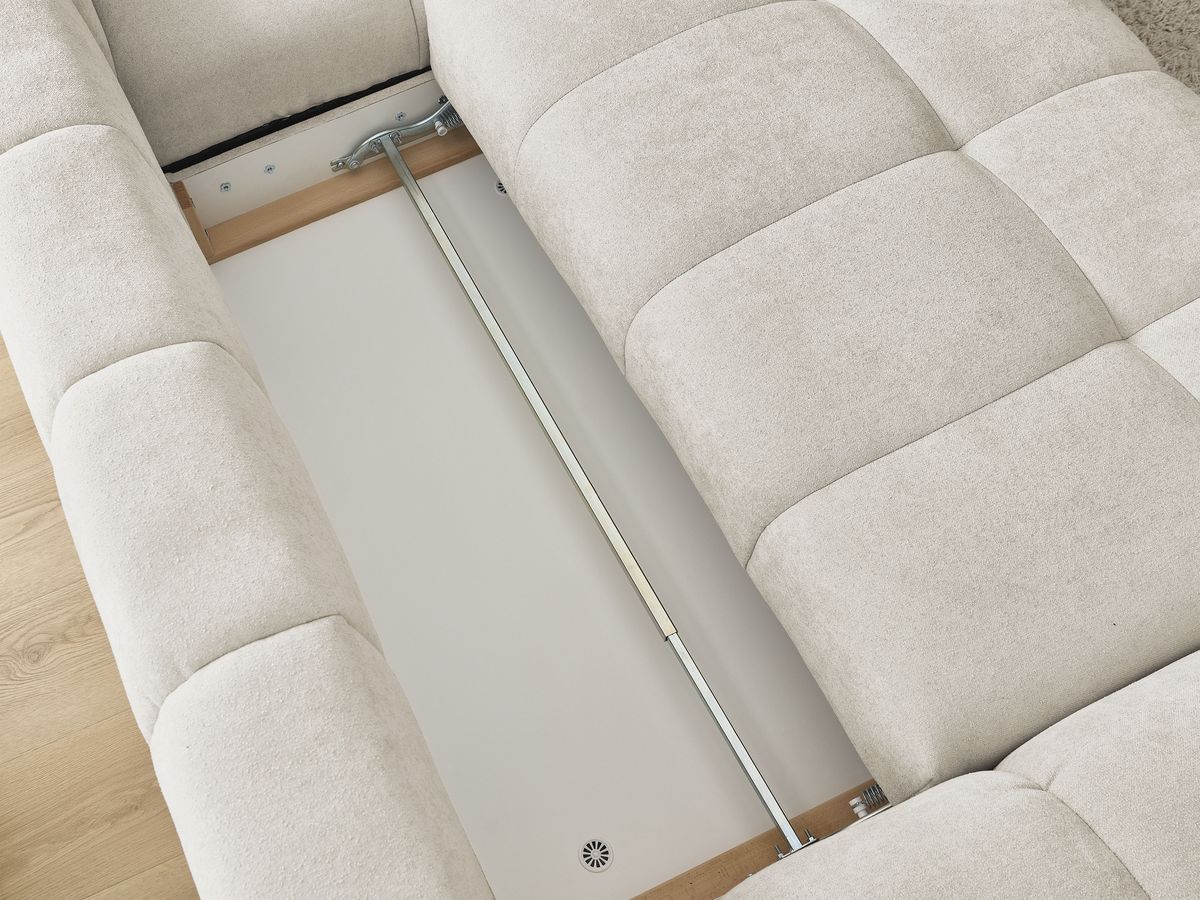 Canapé d'angle convertible coffre EVEREST tissu texturé avec pouf