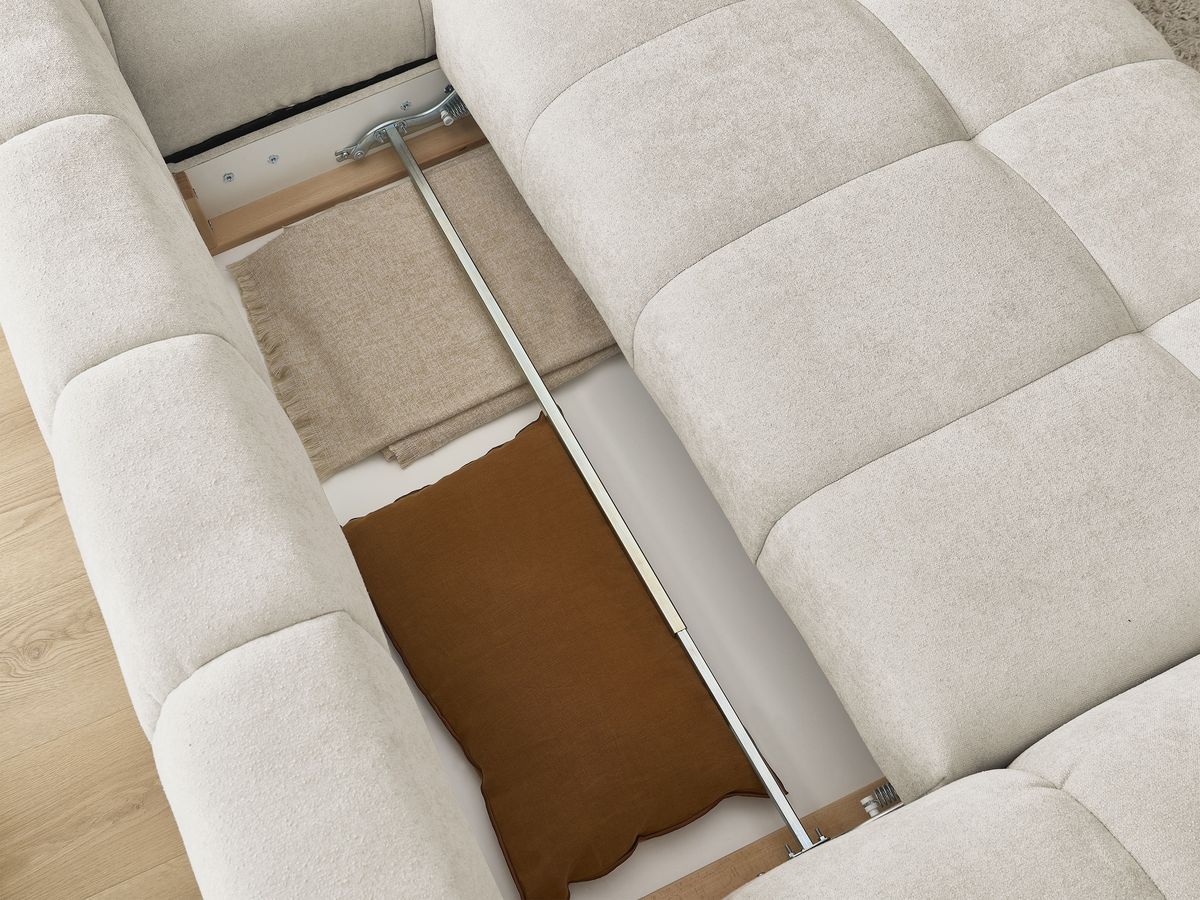 Canapé d'angle convertible coffre EVEREST tissu texturé avec pouf