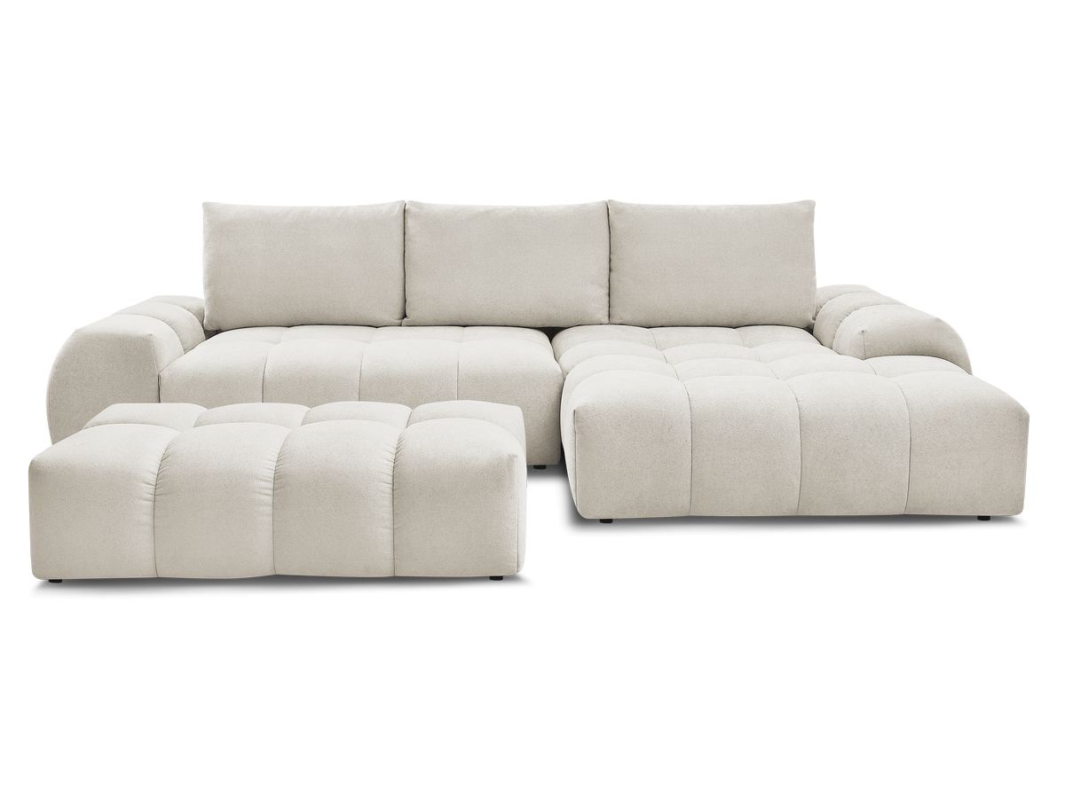 Canapé d'angle convertible coffre EVEREST tissu texturé avec pouf