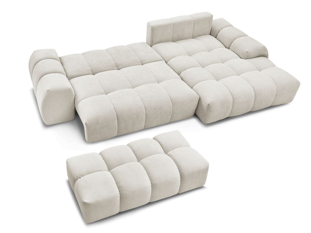 Canapé d'angle convertible coffre EVEREST tissu texturé avec pouf