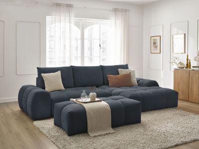 Canapé d'angle convertible coffre EVEREST tissu texturé avec pouf