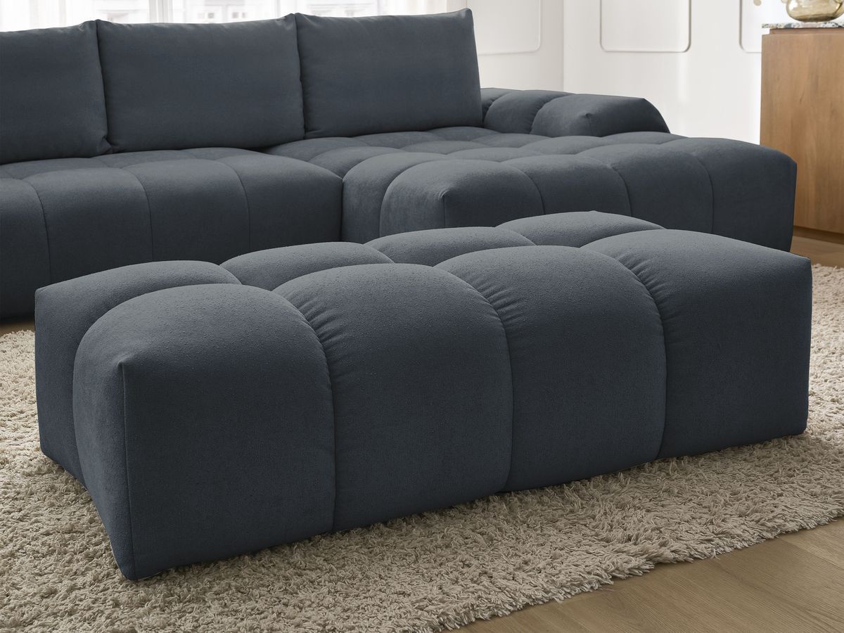 Canapé d'angle convertible coffre EVEREST tissu texturé avec pouf