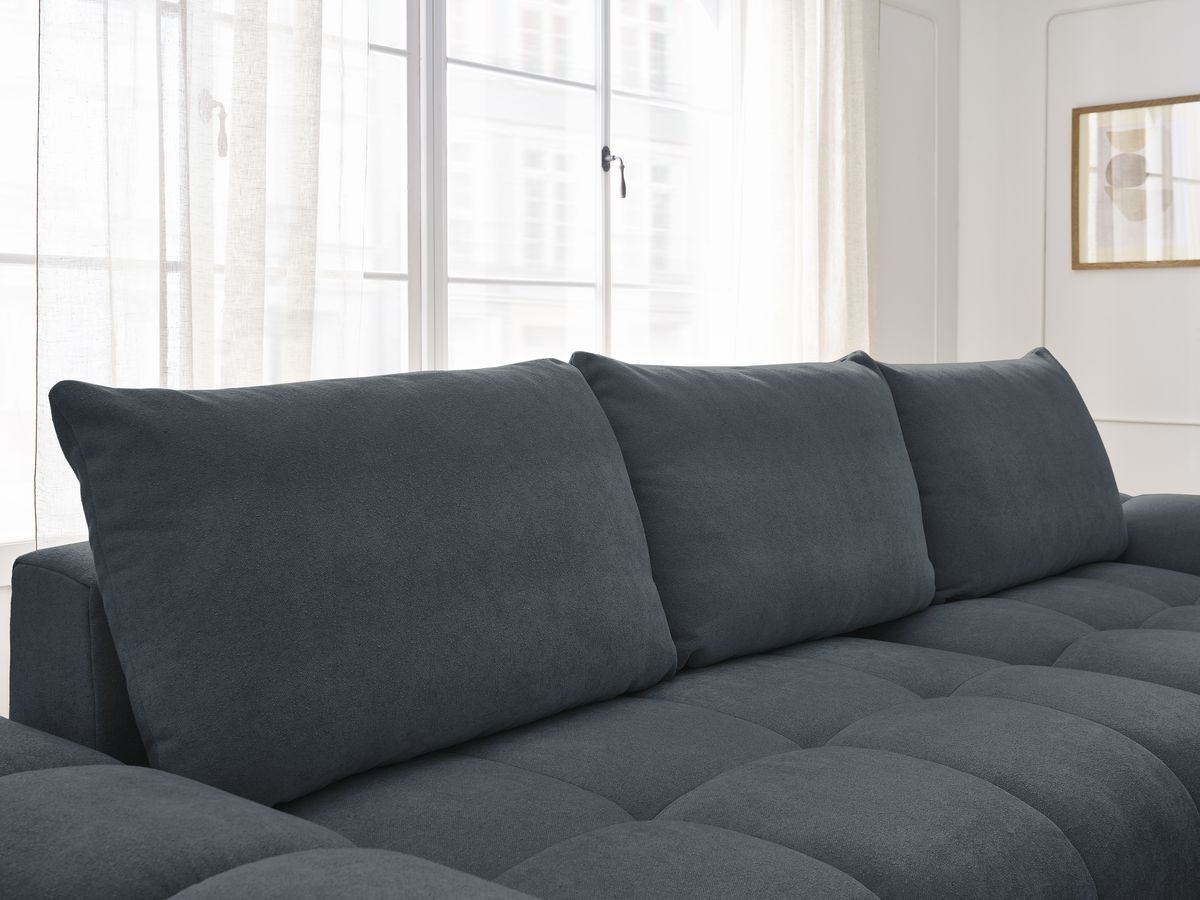 Canapé d'angle convertible coffre EVEREST tissu texturé avec pouf