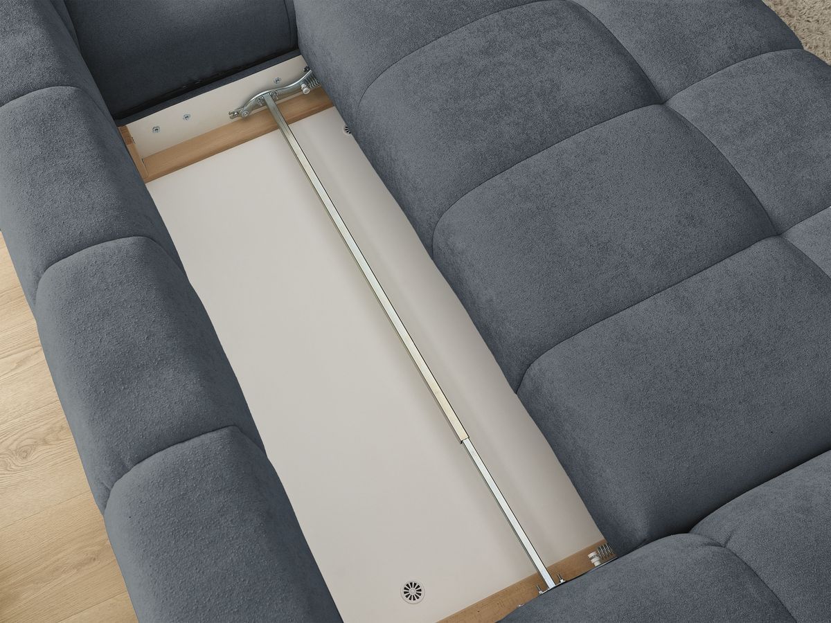 Canapé d'angle convertible coffre EVEREST tissu texturé avec pouf