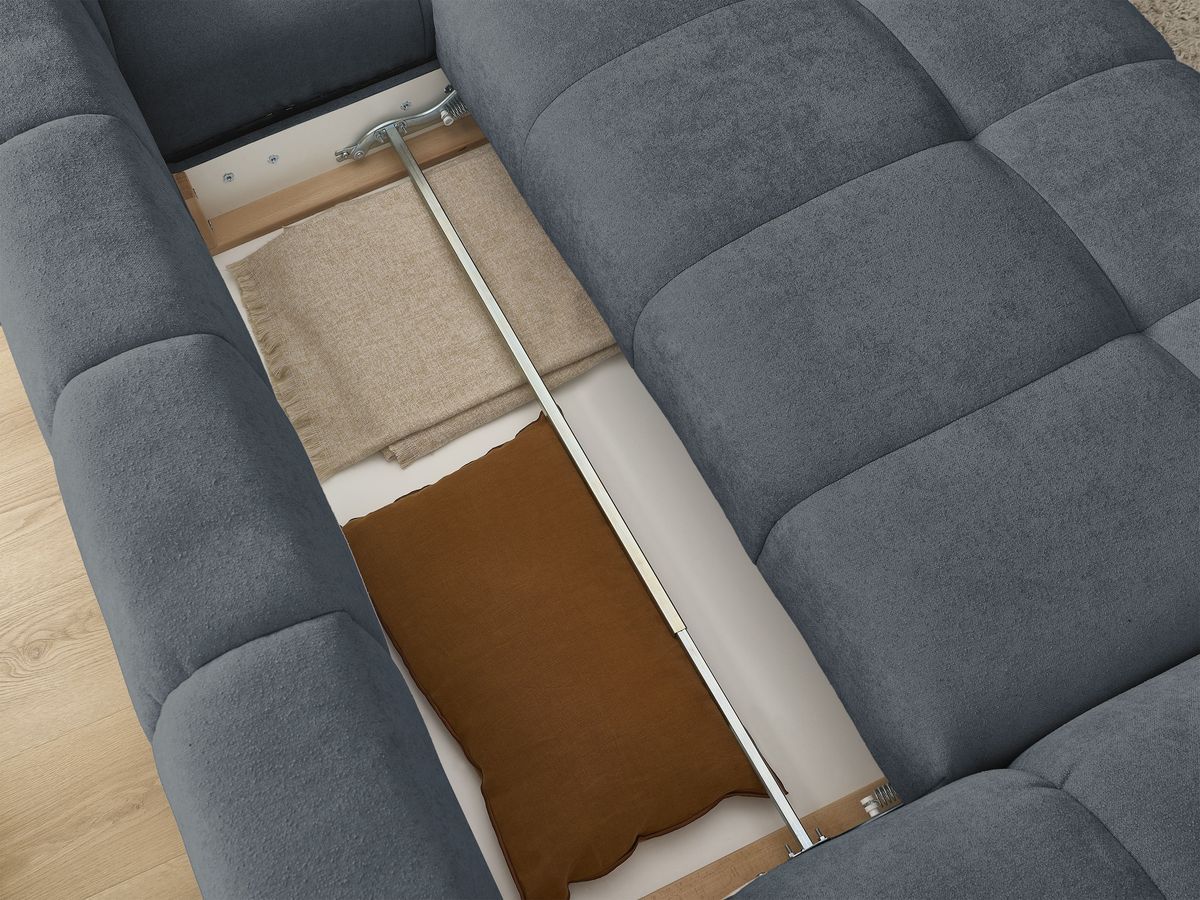Canapé d'angle convertible coffre EVEREST tissu texturé avec pouf