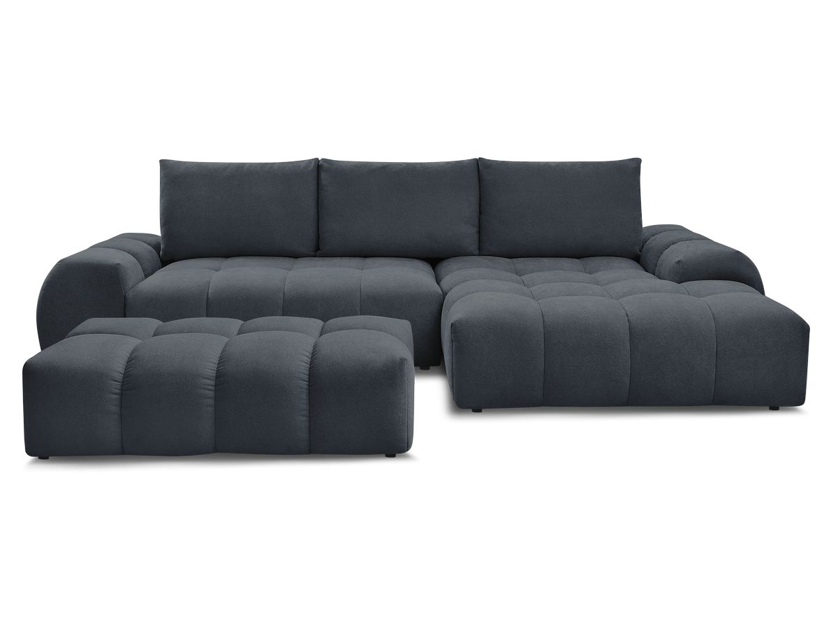 Canapé d'angle convertible coffre EVEREST tissu texturé avec pouf