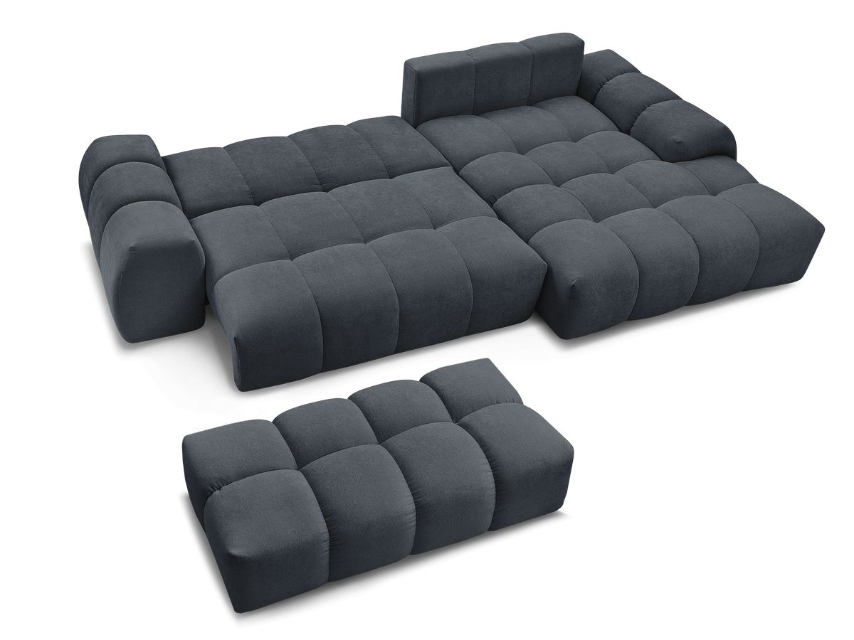 Canapé d'angle convertible coffre EVEREST tissu texturé avec pouf