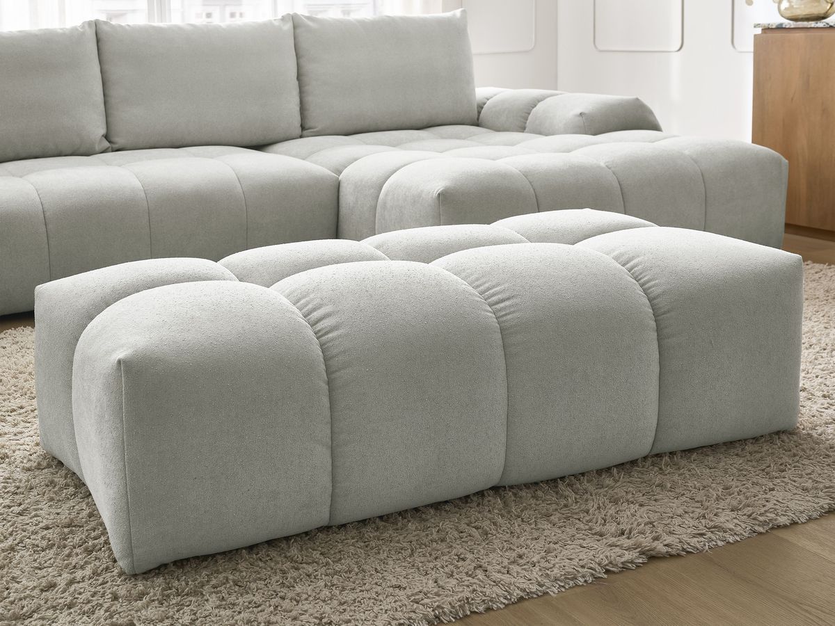 Canapé d'angle convertible coffre EVEREST tissu texturé avec pouf