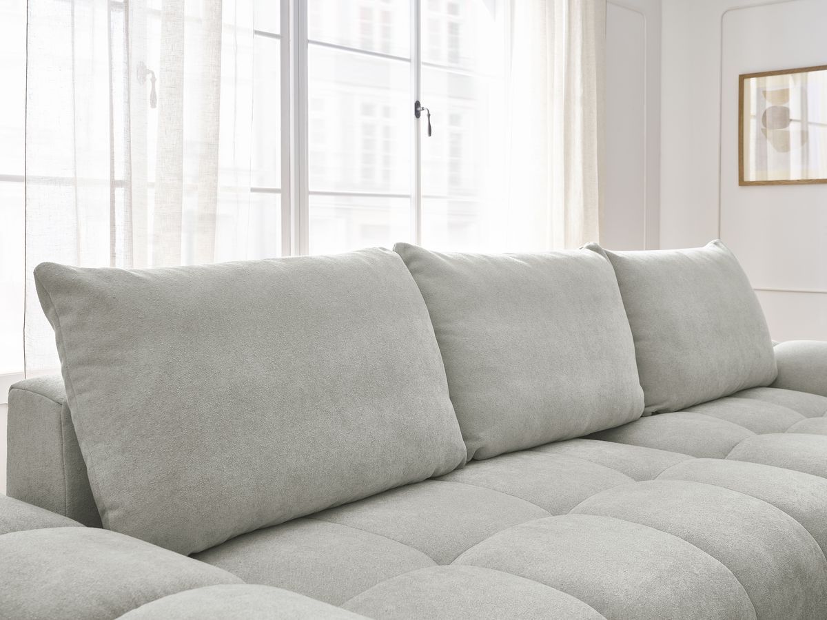 Canapé d'angle convertible coffre EVEREST tissu texturé avec pouf