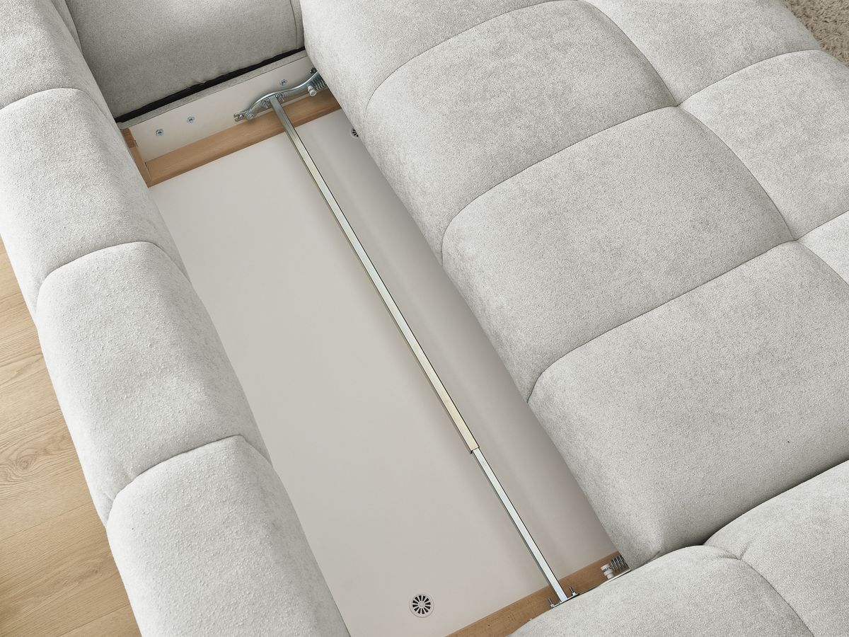 Canapé d'angle convertible coffre EVEREST tissu texturé avec pouf