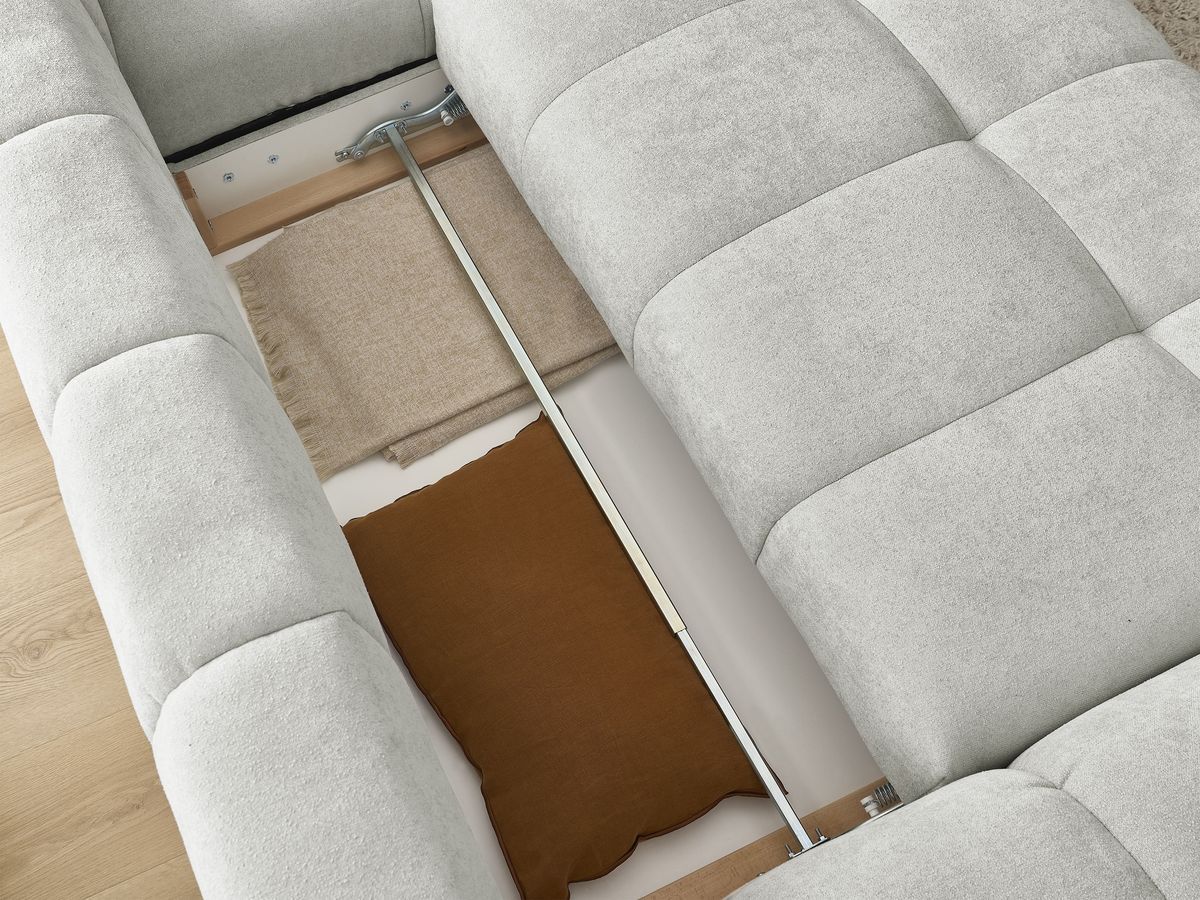 Canapé d'angle convertible coffre EVEREST tissu texturé avec pouf