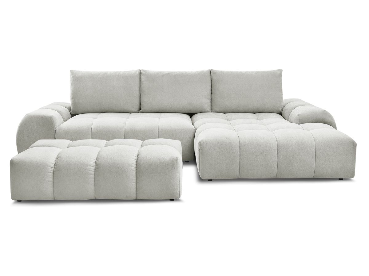 Canapé d'angle convertible coffre EVEREST tissu texturé avec pouf