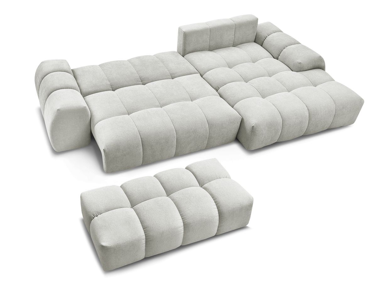 Canapé d'angle convertible coffre EVEREST tissu texturé avec pouf