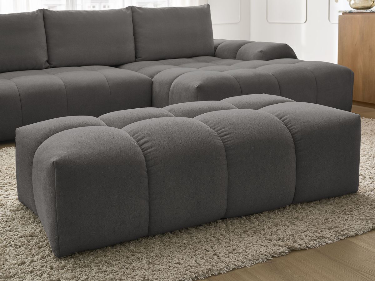 Canapé d'angle convertible coffre EVEREST tissu texturé avec pouf