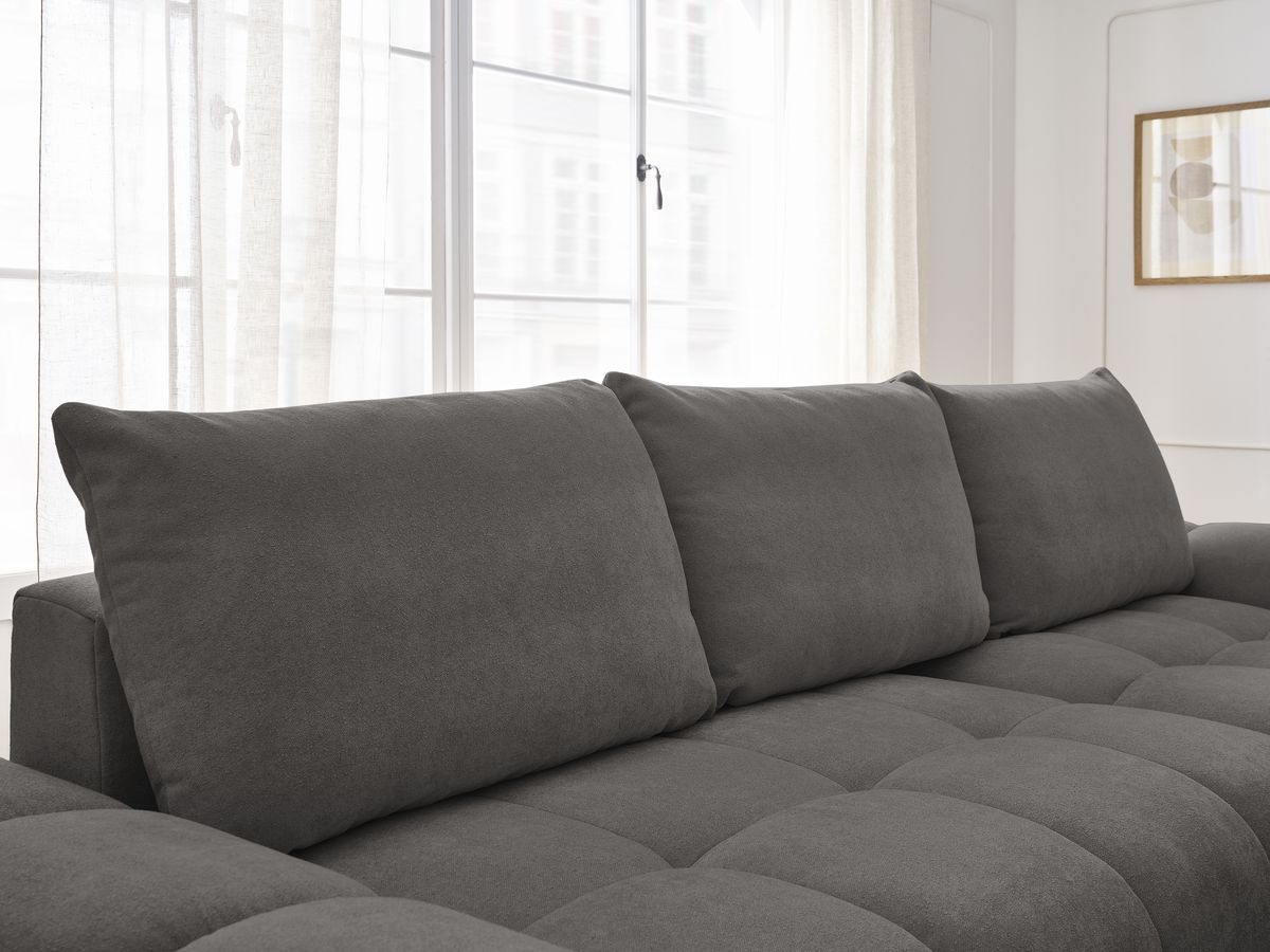Canapé d'angle convertible coffre EVEREST tissu texturé avec pouf