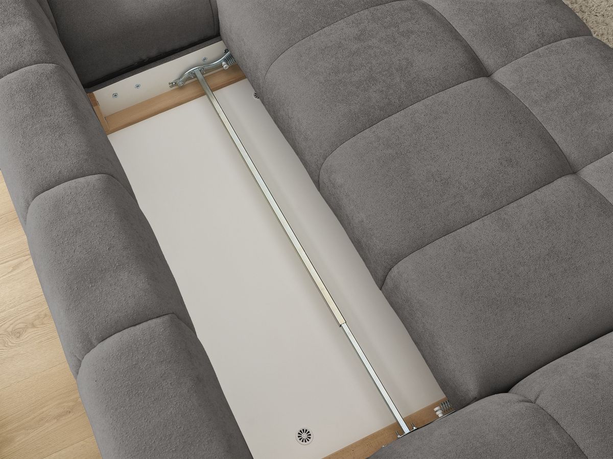 Canapé d'angle convertible coffre EVEREST tissu texturé avec pouf