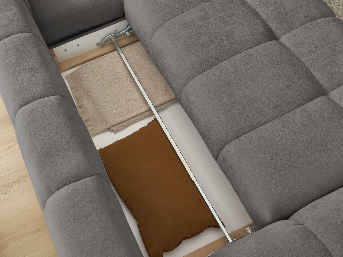 Canapé d'angle convertible coffre EVEREST tissu texturé avec pouf