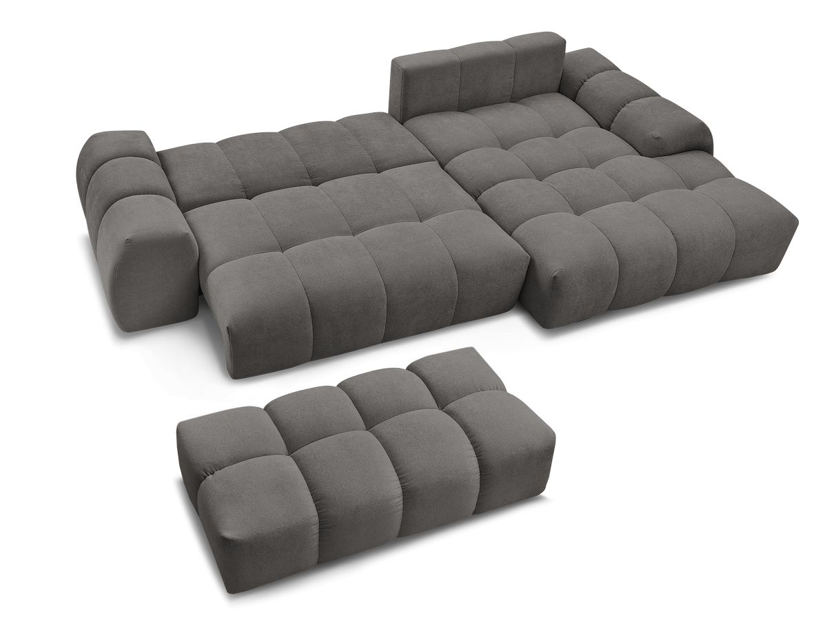 Canapé d'angle convertible coffre EVEREST tissu texturé avec pouf