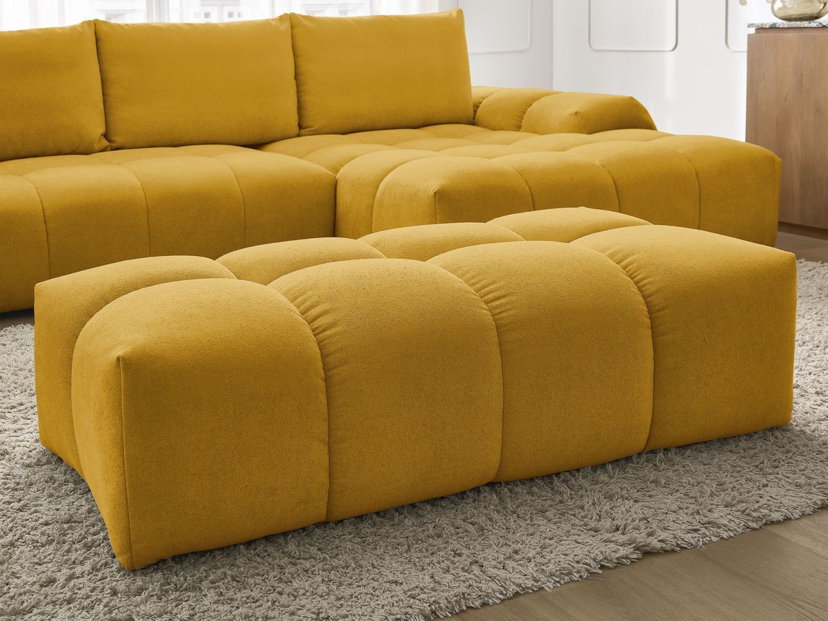 Canapé d'angle convertible coffre EVEREST tissu texturé avec pouf