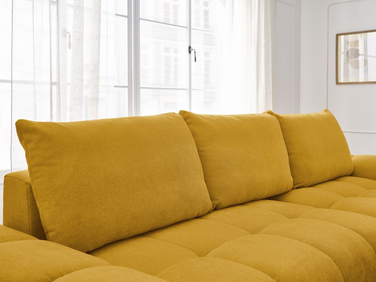 Canapé d'angle convertible coffre EVEREST tissu texturé avec pouf